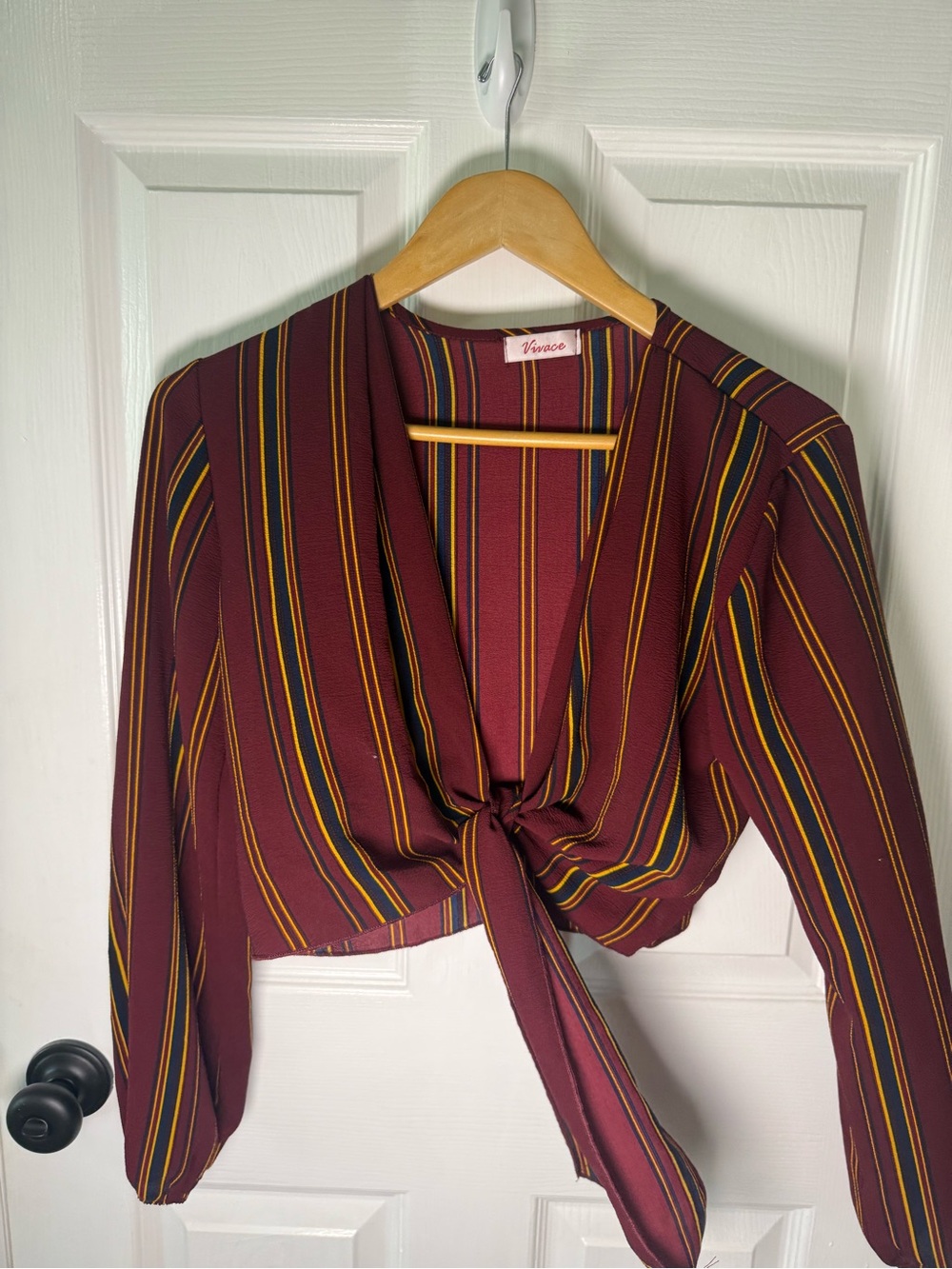 Striped Tie-Front Blouse in Wine